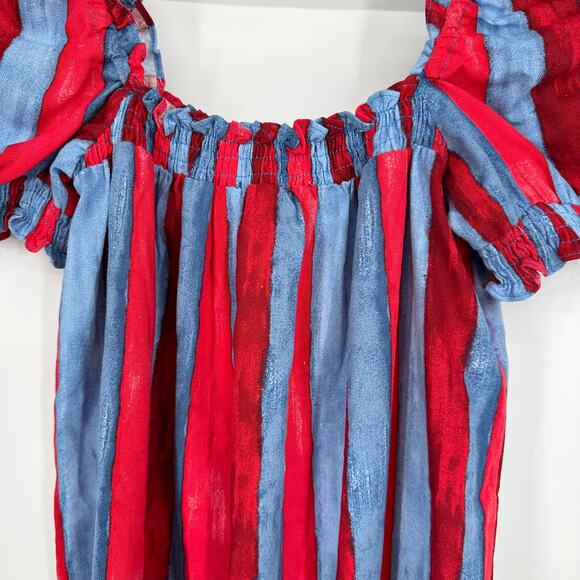 Tuckernuck Pomander Place Mini Dress Linen Blend Puff Sleeve Painterly Striped - Picture 7 of 14